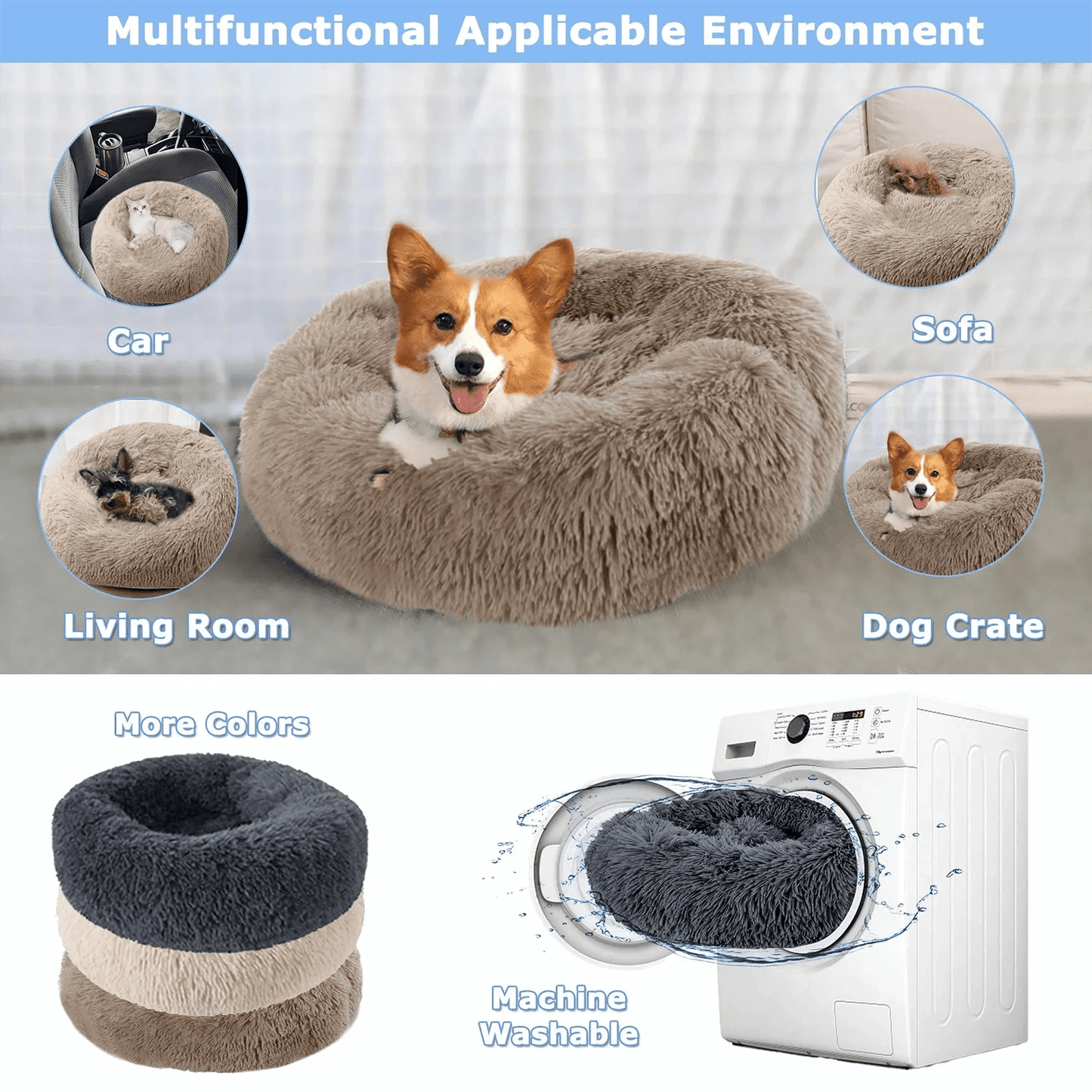 40 - 90cm Round Pet Bed for Large Dog Bed Super Soft Cat Bed Long Plush Dog House for Medium Dog House Winter Warm Sleeping - PawfectCo