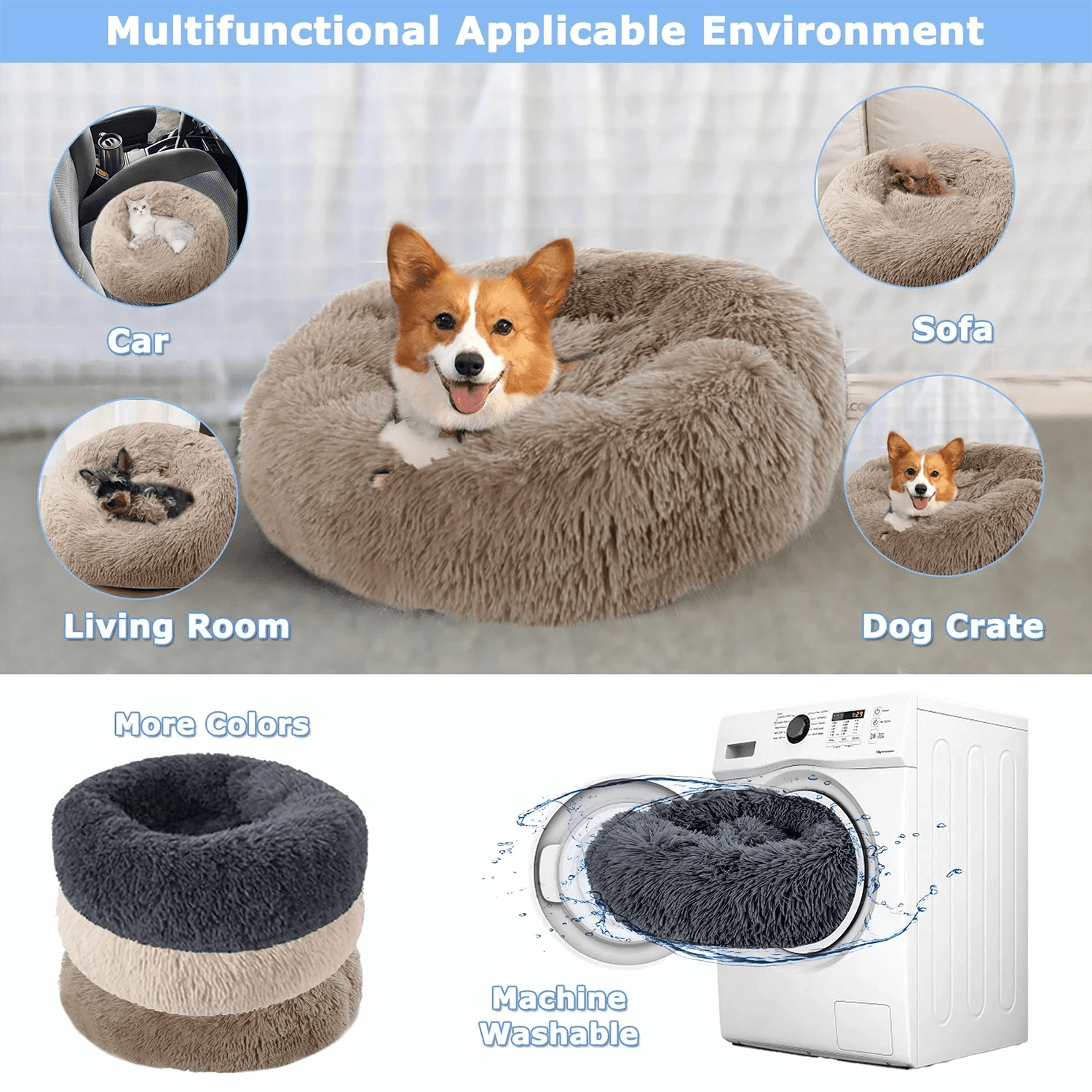40 - 90cm Round Pet Bed for Large Dog Bed Super Soft Cat Bed Long Plush Dog House for Medium Dog House Winter Warm Sleeping - PawfectCo
