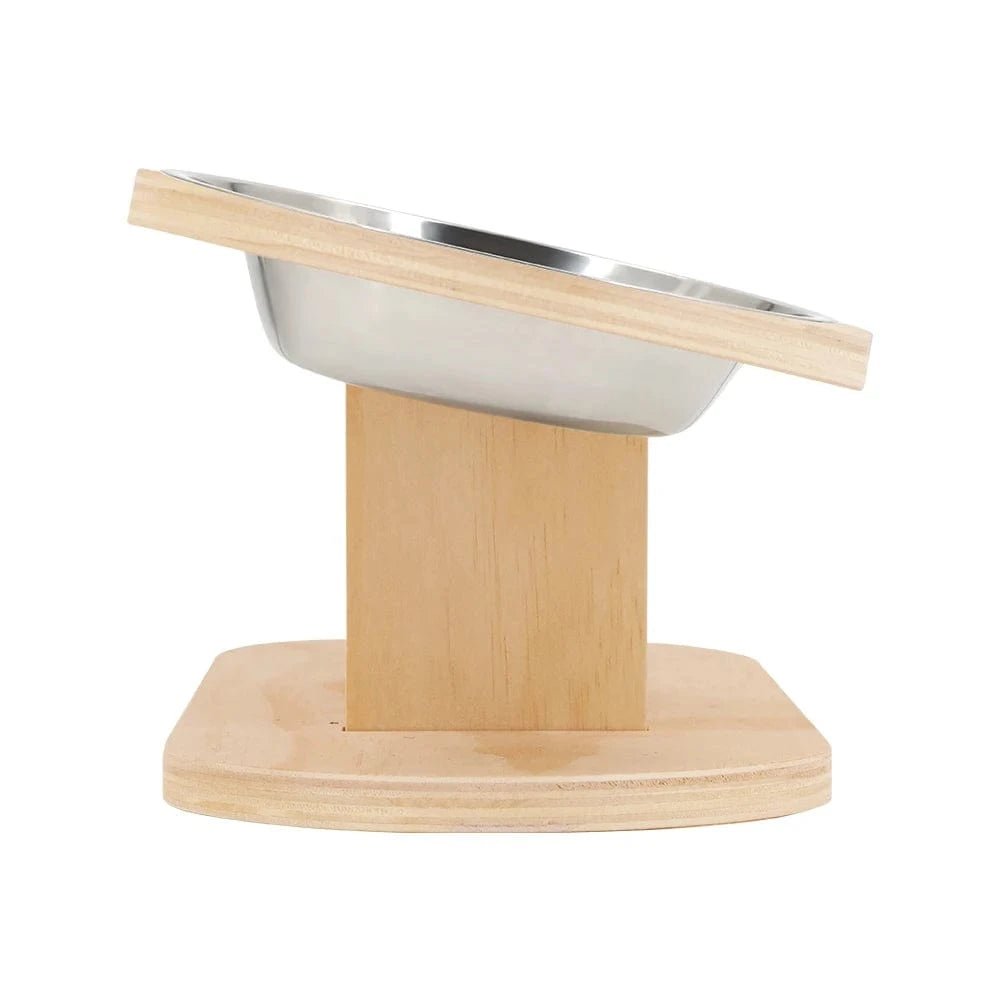 Cat 3 Bowls in 1 Feeder Feeding & Watering Supplies Food Bowl 15 - Degree Tilt Raised Puppy 3 Stainless Steel Bowls Wood Brackets - PawfectCo