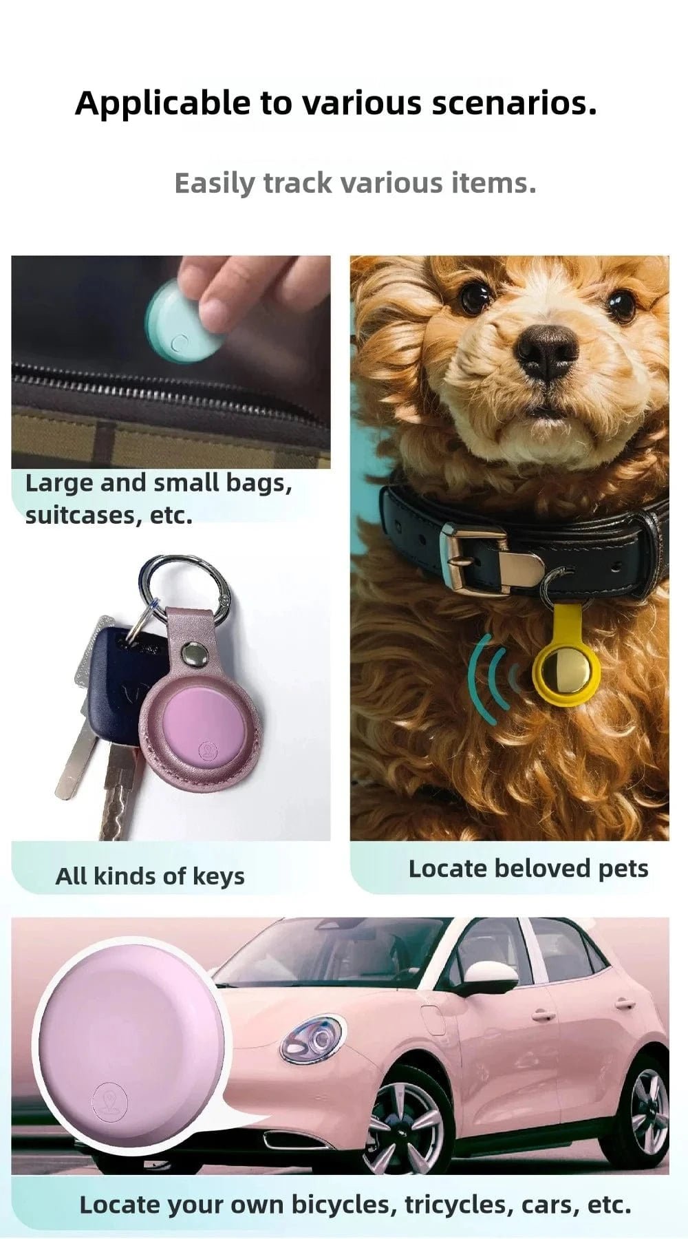 Mini GPS Locator AntiLost Alarm Wallet Keychain Smart Tag Bluetooth - Compatible Tracer Keychain Dog Pet Child Tracker Key Finder - PawfectCo