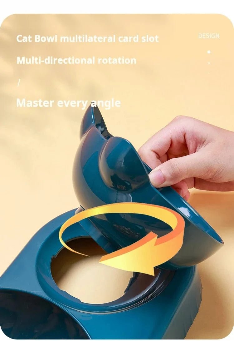 Pet Bowls With Water Feeder, 3 In 1 Ear Design Tilted Cat Water And Food Bowl Set With Gravity Water Bottle For Neck Protection - PawfectCo