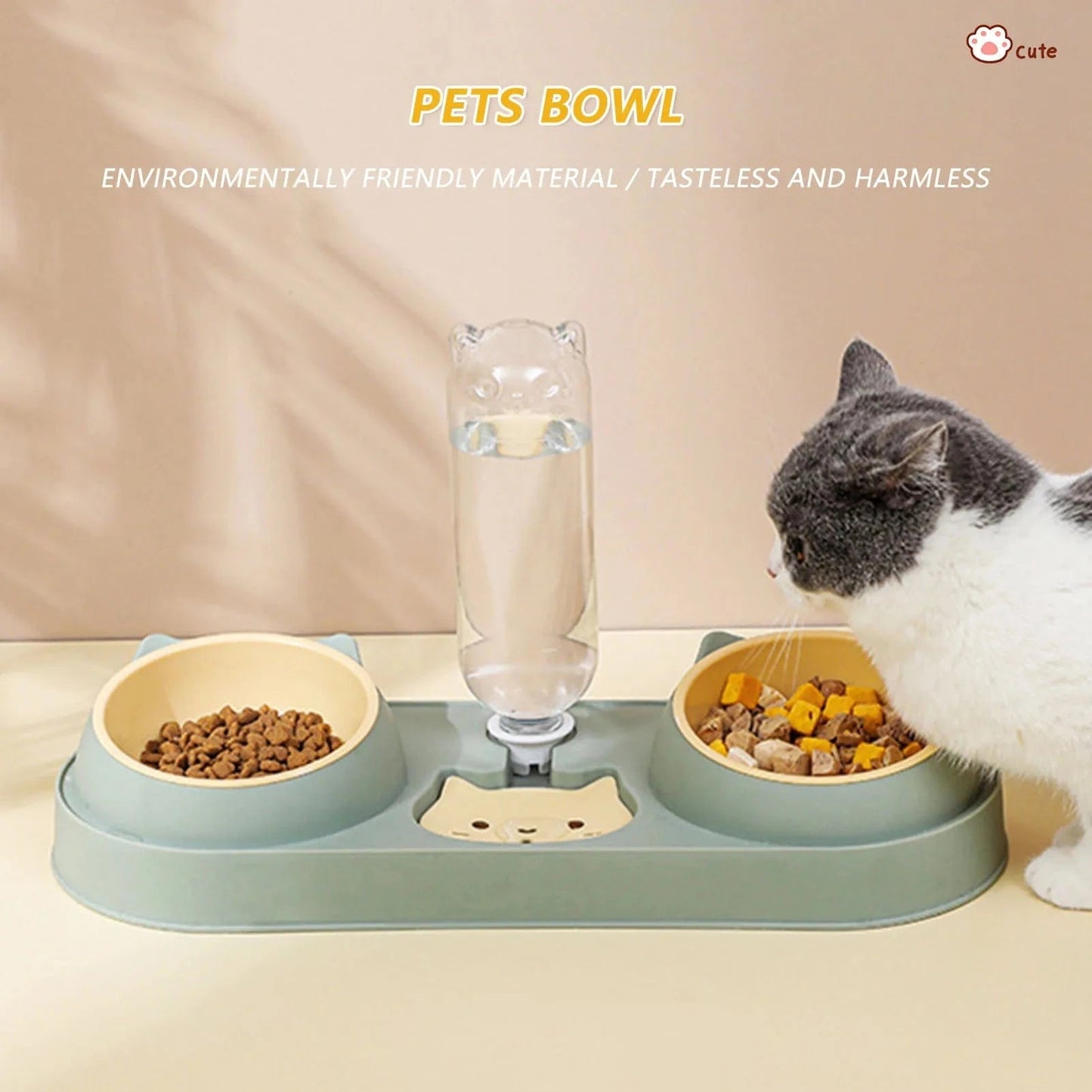 Pet Cat Bowl Automatic Feeder Dog Food Bowl With Water Fountain Double Bowl Drinking Raised Stand Dish Bowls For Cats - PawfectCo