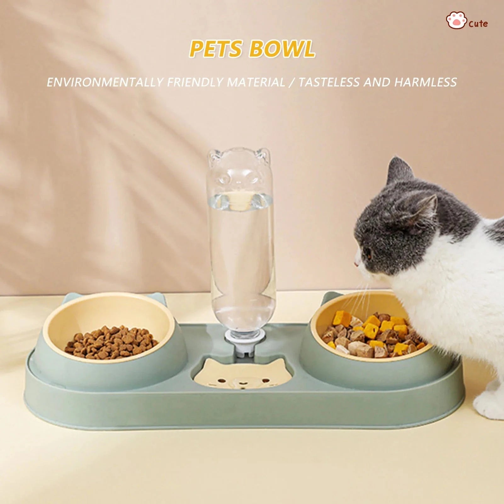 Pet Cat Bowl Automatic Feeder Dog Food Bowl With Water Fountain Double Bowl Drinking Raised Stand Dish Bowls For Cats - PawfectCo