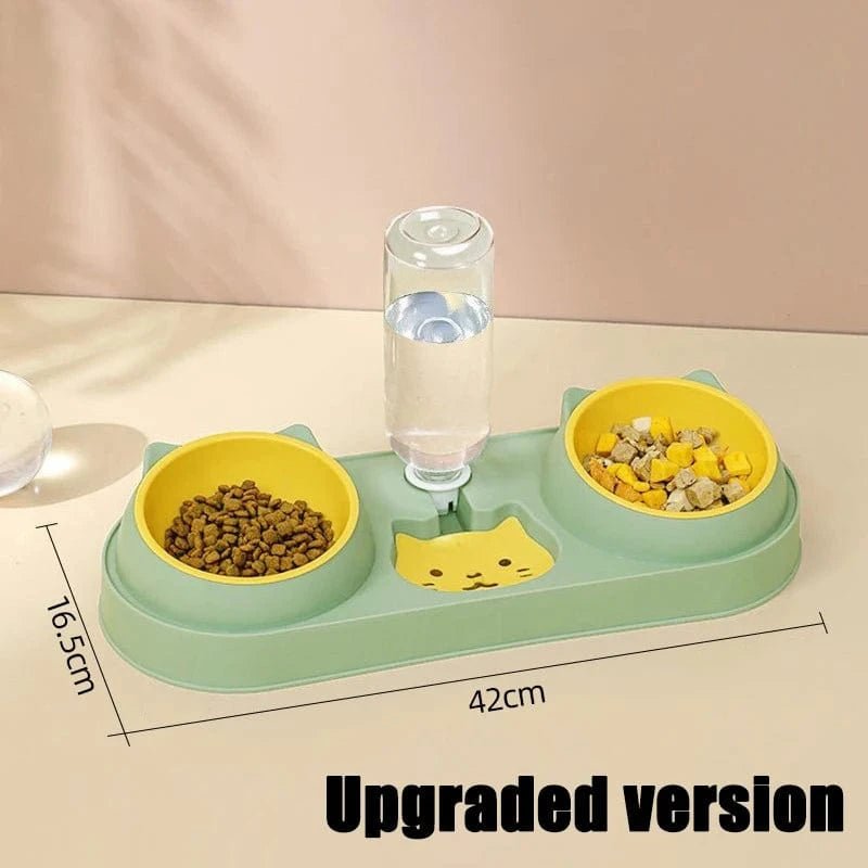 Pet Cat Bowl Automatic Feeder Dog Food Bowl With Water Fountain Double Bowl Drinking Raised Stand Dish Bowls For Cats - PawfectCo