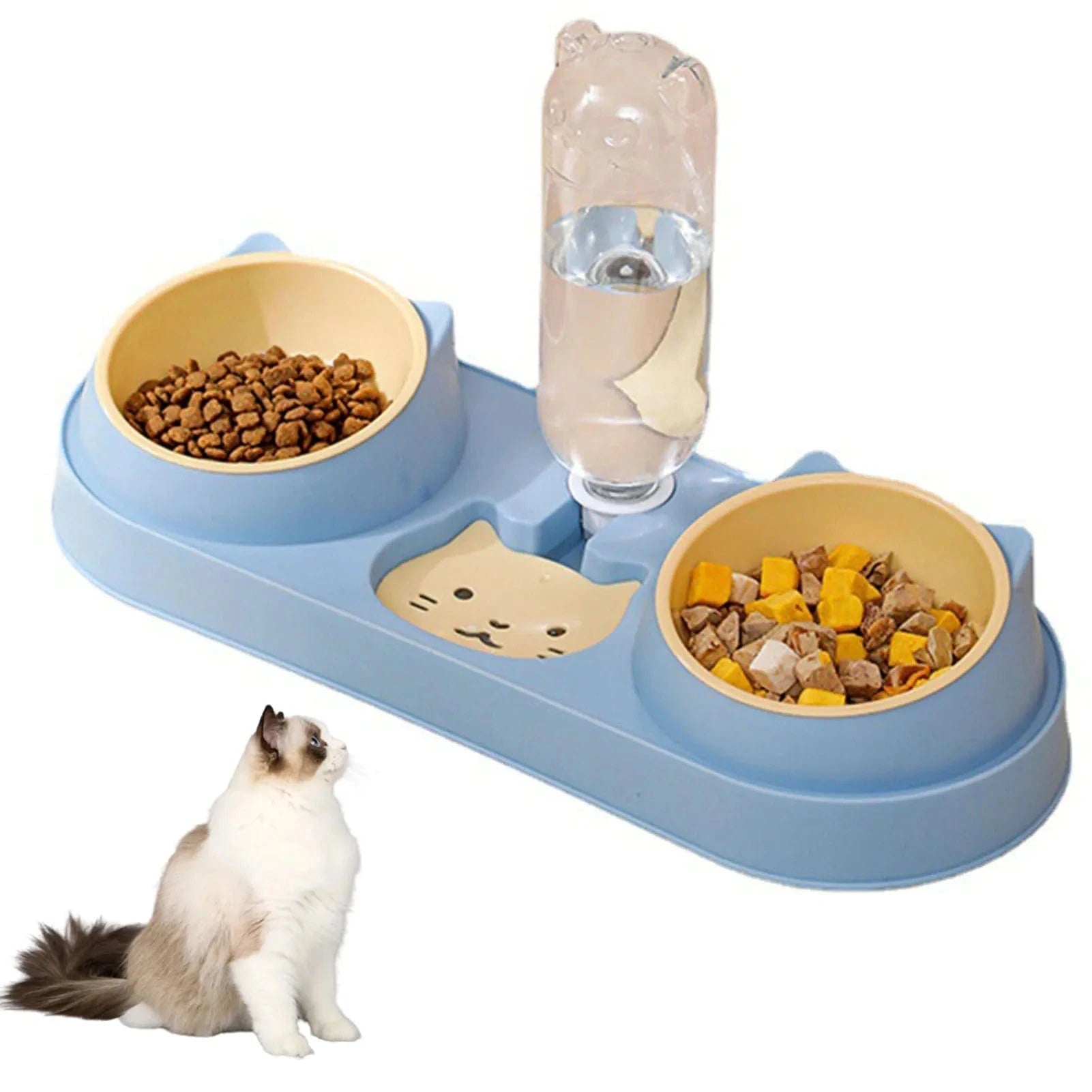 Pet Cat Bowl Automatic Feeder Dog Food Bowl With Water Fountain Double Bowl Drinking Raised Stand Dish Bowls For Cats - PawfectCo