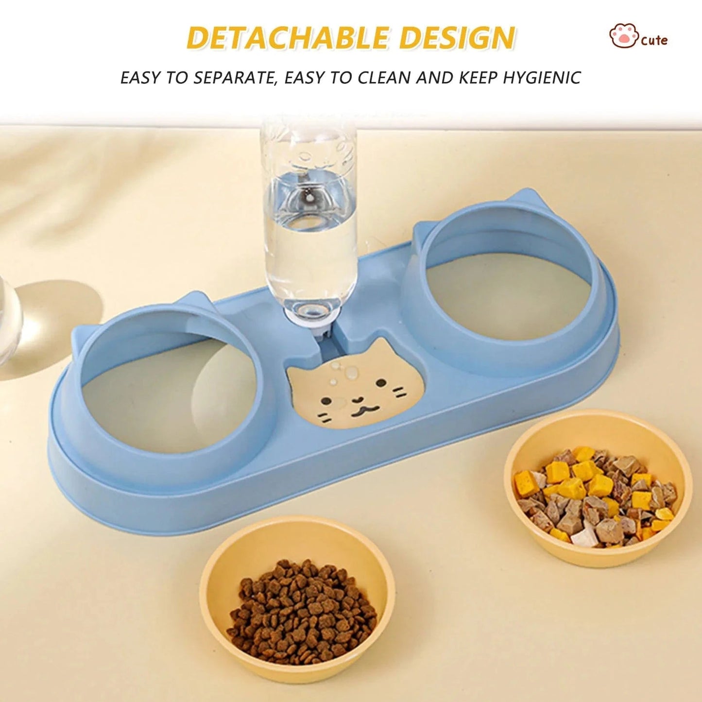 Pet Cat Bowl Automatic Feeder Dog Food Bowl With Water Fountain Double Bowl Drinking Raised Stand Dish Bowls For Cats - PawfectCo