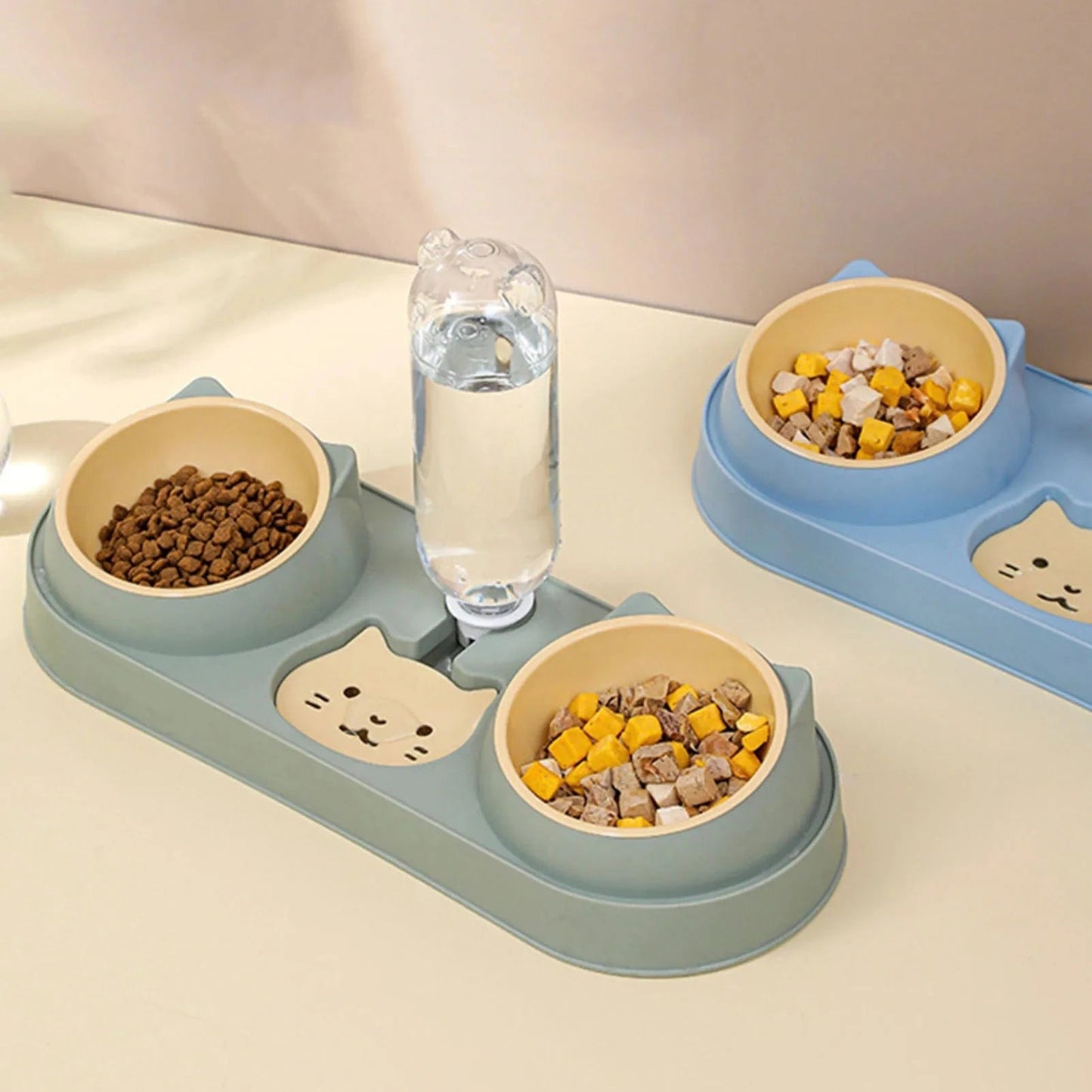 Pet Cat Bowl Automatic Feeder Dog Food Bowl With Water Fountain Double Bowl Drinking Raised Stand Dish Bowls For Cats - PawfectCo