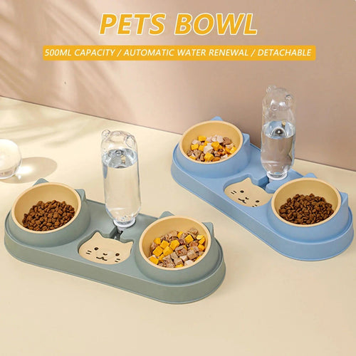 Pet Cat Bowl Automatic Feeder Dog Food Bowl With Water Fountain Double Bowl Drinking Raised Stand Dish Bowls For Cats - PawfectCo