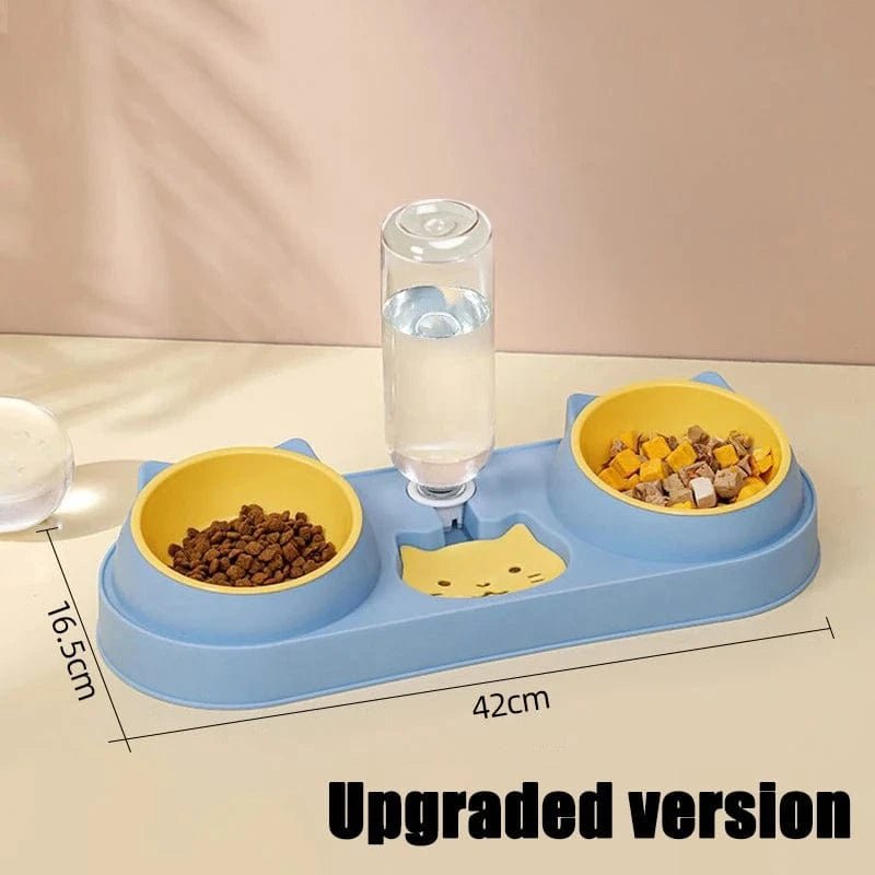 Pet Cat Bowl Automatic Feeder Dog Food Bowl With Water Fountain Double Bowl Drinking Raised Stand Dish Bowls For Cats - PawfectCo
