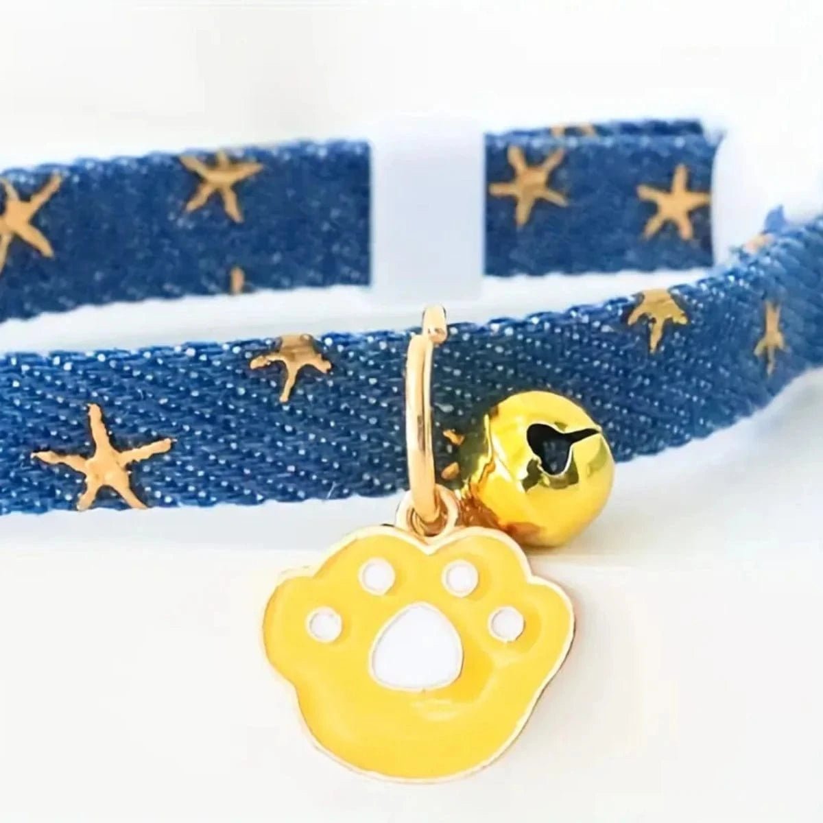 pet collar with bells and safety buckles, cute denim punk style accessories, suitable for cats and dogs - PawfectCo