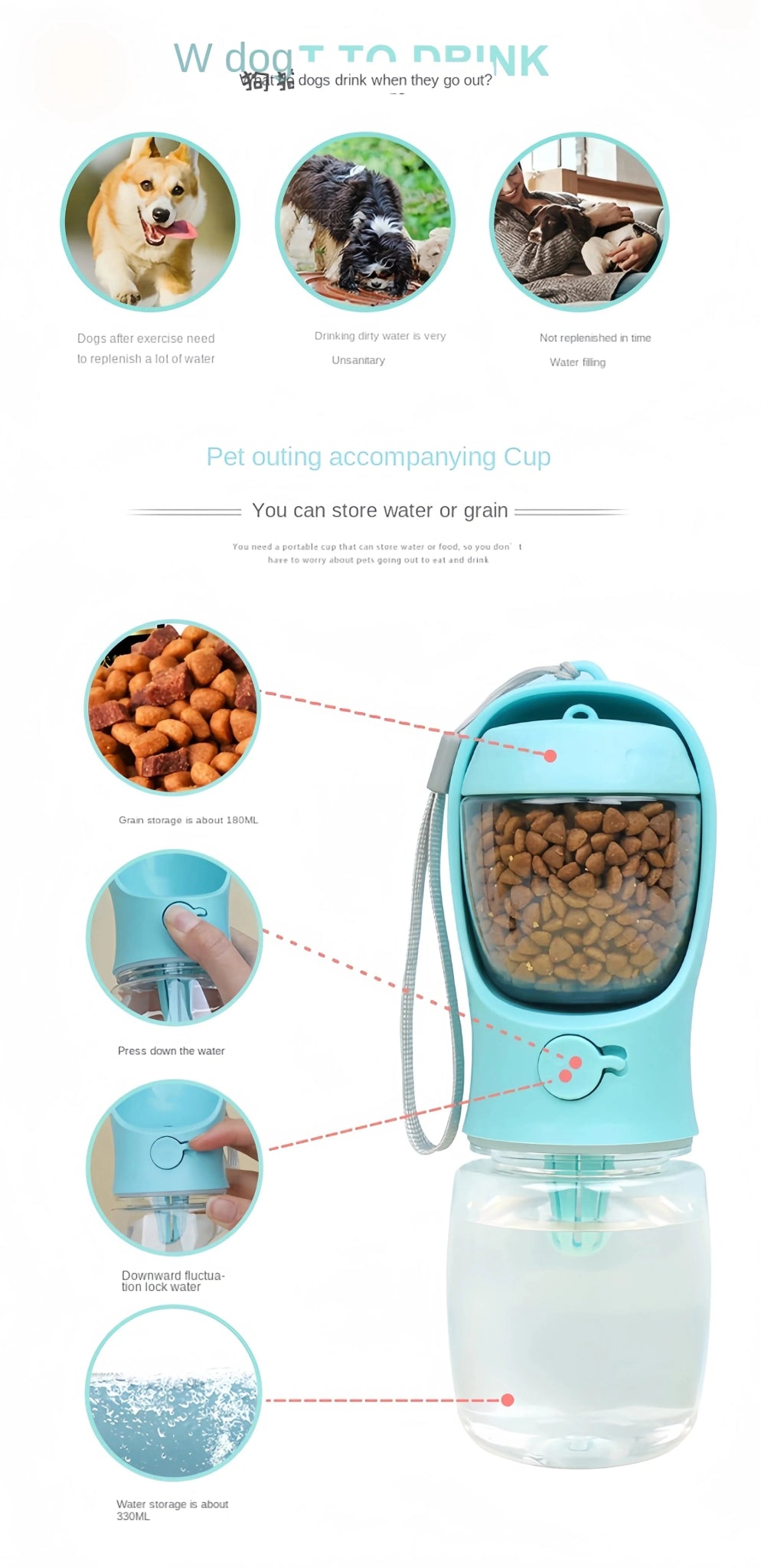 Portable Dog Cat Water Bottle with Storage Food and Water Container for Puppy Pets dogs Feeder Bowl Outdoor Travel Pet supplies - PawfectCo