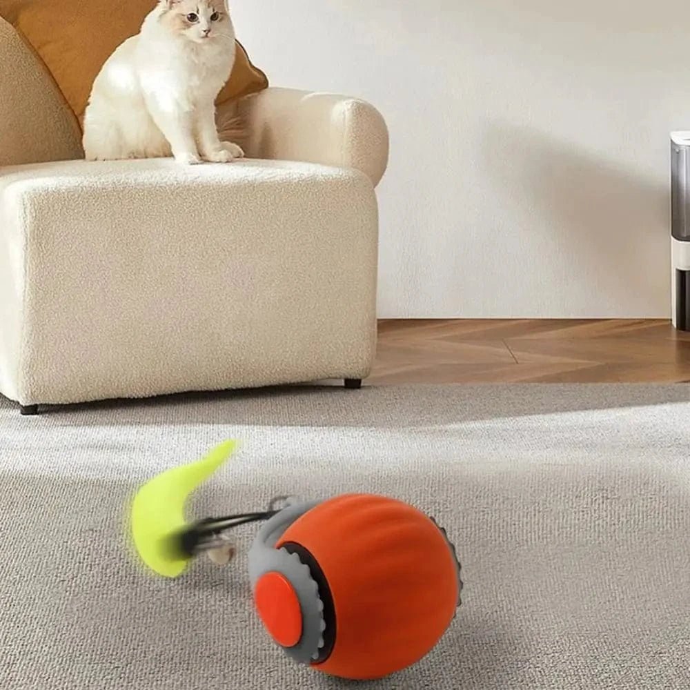 Silicone Smart Cat Toy Automatic Fast Rolling Cat Teasing Ball Toy with Faux Tail USB Rechargeable Self Moving Balls Toy - PawfectCo