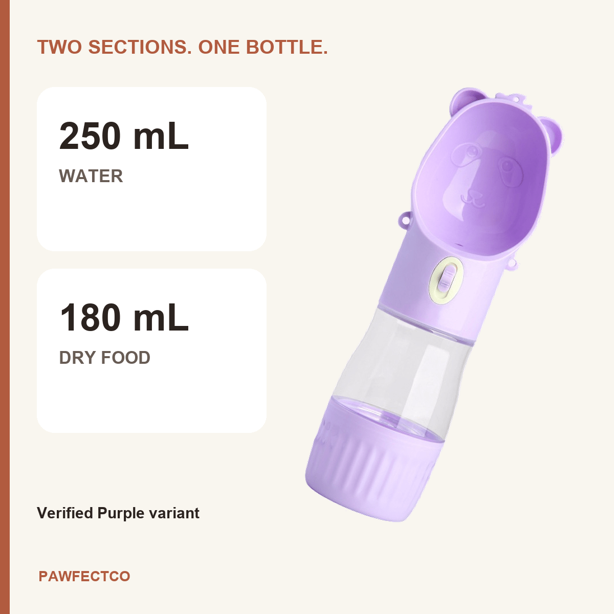 2-in-1 Travel Water Bottle + Food Container — Purple - PawfectCo