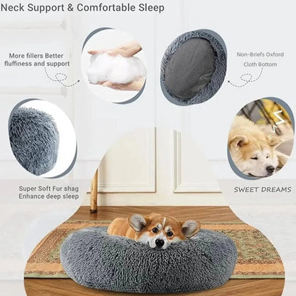 40 - 90cm Round Pet Bed for Large Dog Bed Super Soft Cat Bed Long Plush Dog House for Medium Dog House Winter Warm Sleeping - PawfectCo