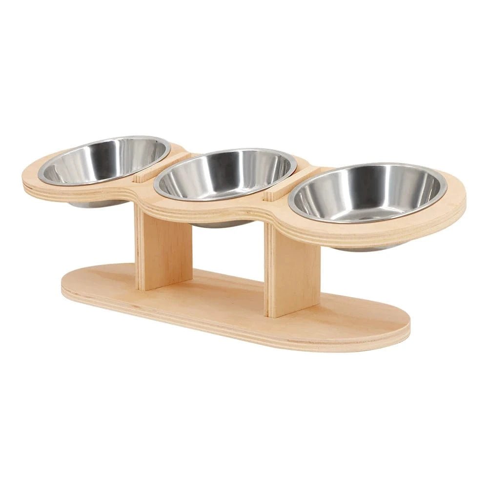 Cat 3 Bowls in 1 Feeder Feeding & Watering Supplies Food Bowl 15 - Degree Tilt Raised Puppy 3 Stainless Steel Bowls Wood Brackets - PawfectCo