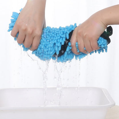 Chenille Pet Drying Towel with Hand Pockets — Blue - PawfectCo
