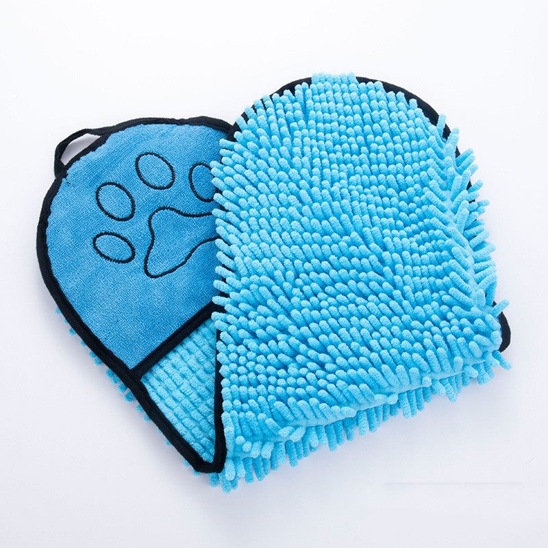 Chenille Pet Drying Towel with Hand Pockets — Blue - PawfectCo