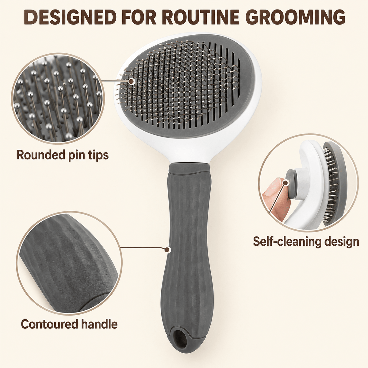 Dog & Cat Self-Cleaning Brush for Loose Hair & Coat Care - PawfectCo