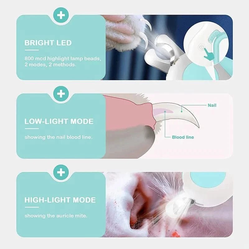 LED Light Cat Dog Nail Clipper Cutter Professional Pet Claw Trimmer with Safety Lock Puppy Kitten Animals Care Grooming Tool Kit - PawfectCo