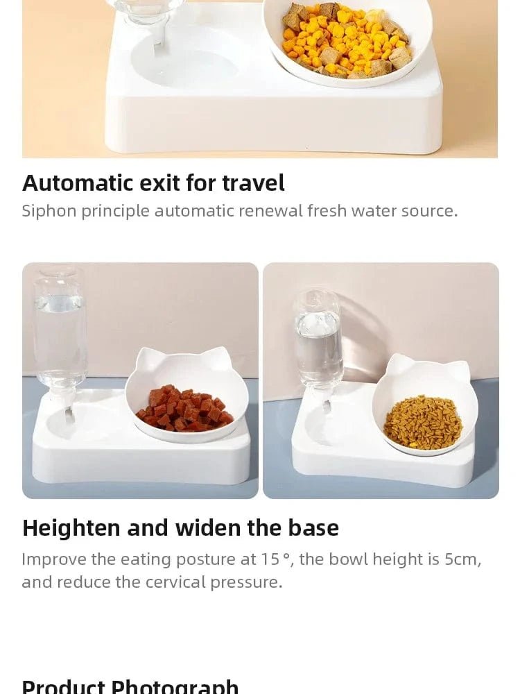 New Pet Bowl 15 Degrees Tilt to Protect Cervical Vertebrae Dog Food Bowl Automatic Drinking Feeder Pet Feeding Supplies - PawfectCo