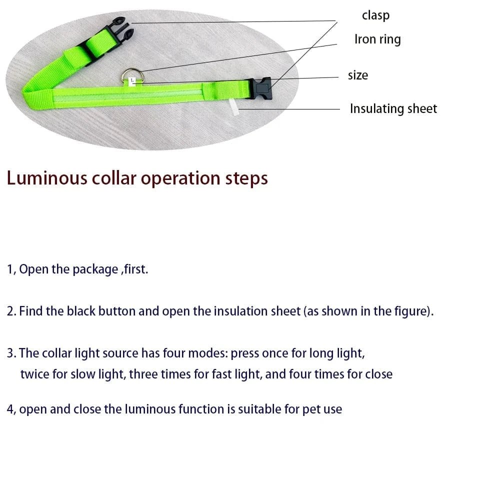 Nylon LED Night Safety Flashing Glow In The Dark Dog Leash Dogs Luminous Fluorescent Pet Dog Collar - PawfectCo