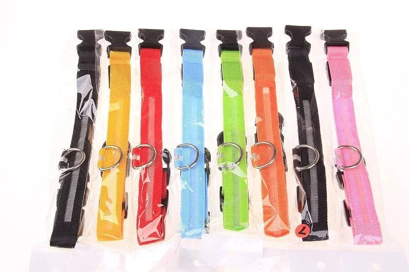 Nylon LED Night Safety Flashing Glow In The Dark Dog Leash Dogs Luminous Fluorescent Pet Dog Collar - PawfectCo