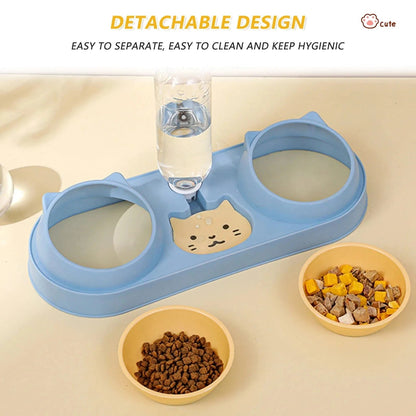 Pet Cat Bowl Automatic Feeder Dog Food Bowl With Water Fountain Double Bowl Drinking Raised Stand Dish Bowls For Cats - PawfectCo