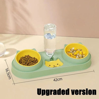 Pet Cat Bowl Automatic Feeder Dog Food Bowl With Water Fountain Double Bowl Drinking Raised Stand Dish Bowls For Cats - PawfectCo