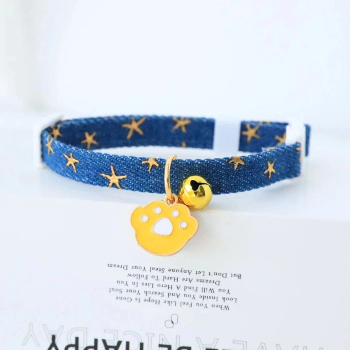 pet collar with bells and safety buckles, cute denim punk style accessories, suitable for cats and dogs - PawfectCo
