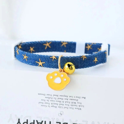 pet collar with bells and safety buckles, cute denim punk style accessories, suitable for cats and dogs - PawfectCo