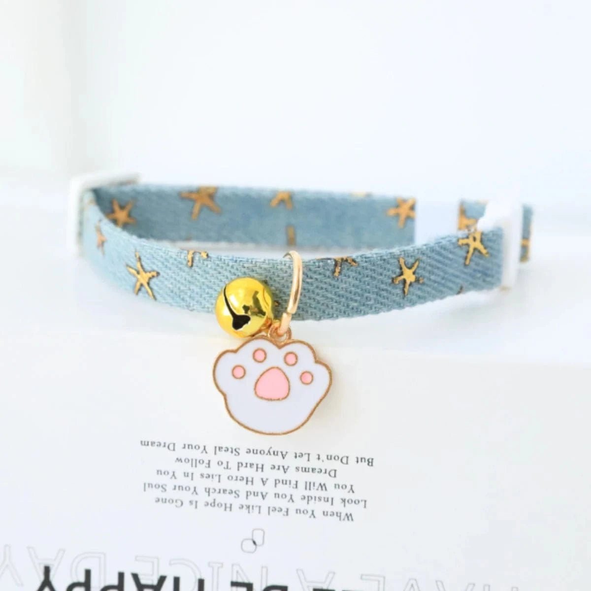pet collar with bells and safety buckles, cute denim punk style accessories, suitable for cats and dogs - PawfectCo