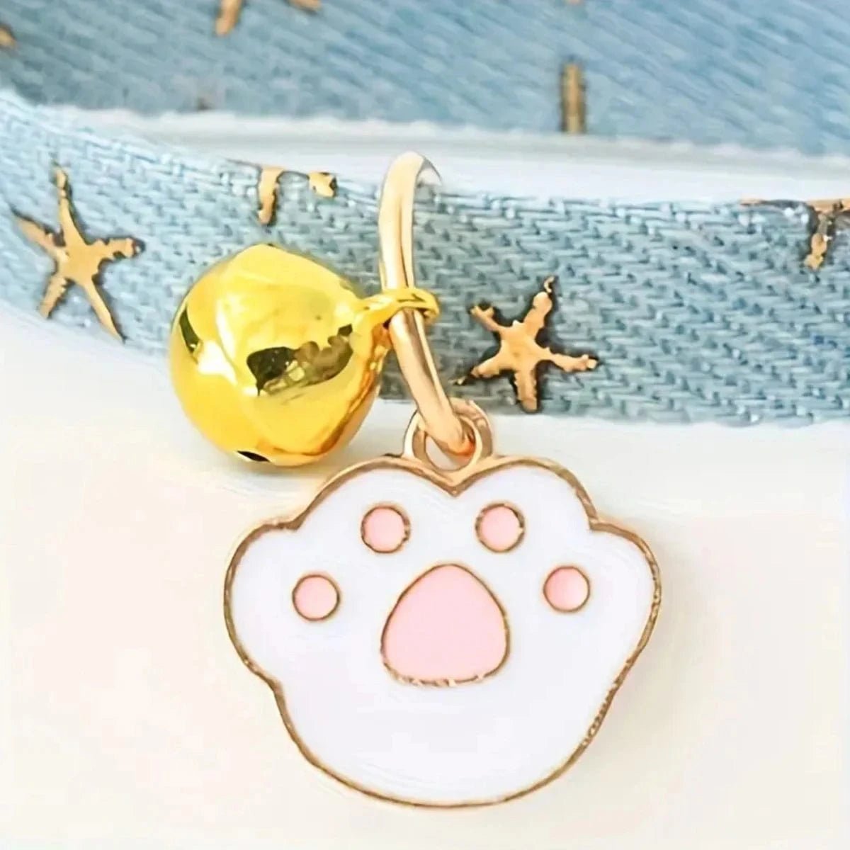 pet collar with bells and safety buckles, cute denim punk style accessories, suitable for cats and dogs - PawfectCo