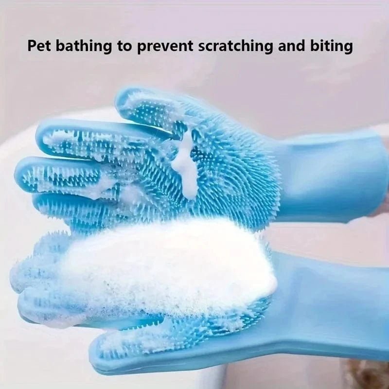 Pet Grooming Cleaning Gloves Dog Cat Bathing Shampoo Glove Scrubber Magic Dishwashing Cleanner Sponge Silicon Hair Removal Glove - PawfectCo