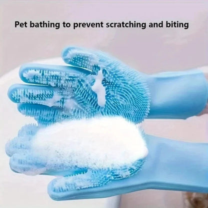 Pet Grooming Cleaning Gloves Dog Cat Bathing Shampoo Glove Scrubber Magic Dishwashing Cleanner Sponge Silicon Hair Removal Glove - PawfectCo