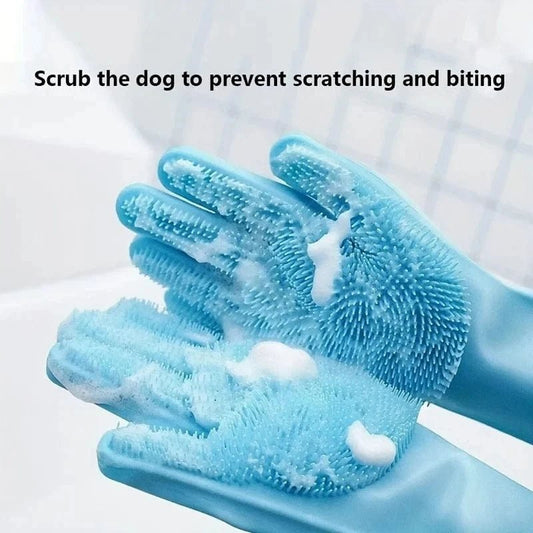Pet Grooming Cleaning Gloves Dog Cat Bathing Shampoo Glove Scrubber Magic Dishwashing Cleanner Sponge Silicon Hair Removal Glove - PawfectCo