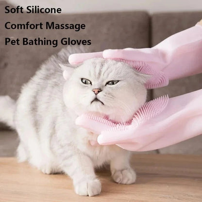 Pet Grooming Cleaning Gloves Dog Cat Bathing Shampoo Glove Scrubber Magic Dishwashing Cleanner Sponge Silicon Hair Removal Glove - PawfectCo