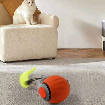 Silicone Smart Cat Toy Automatic Fast Rolling Cat Teasing Ball Toy with Faux Tail USB Rechargeable Self Moving Balls Toy - PawfectCo