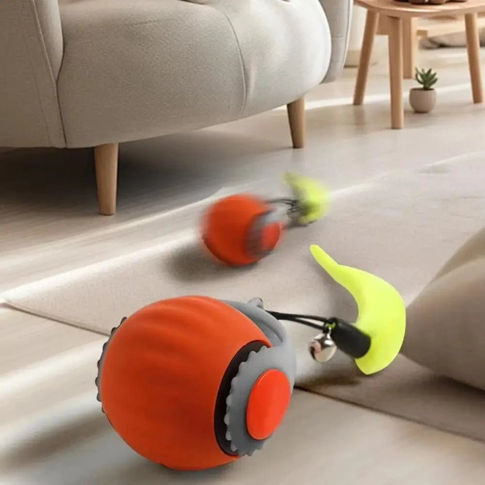 Silicone Smart Cat Toy Automatic Fast Rolling Cat Teasing Ball Toy with Faux Tail USB Rechargeable Self Moving Balls Toy - PawfectCo