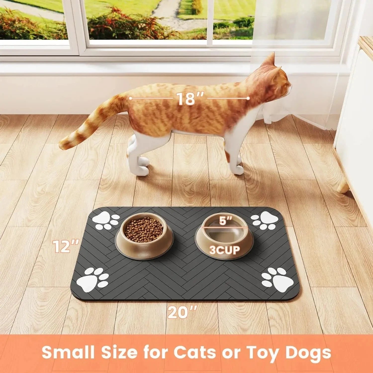 S（little kitten ）、M、L bsorbent Pet Feeding Mat, Waterproof Placemat for Dog & Cat Food & Water Bowls, Quick - Dry Rubber Backing - PawfectCo